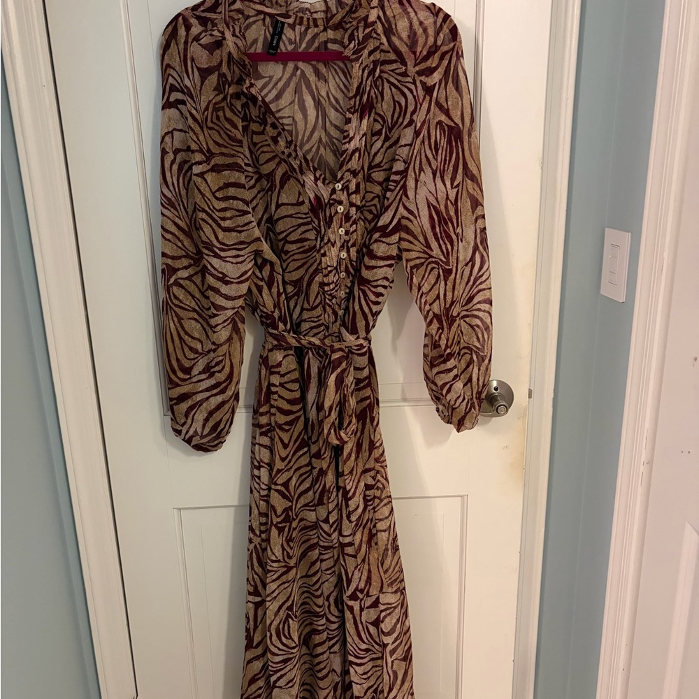 MANGO Brown And Maroon Animal Print Women’s Dress